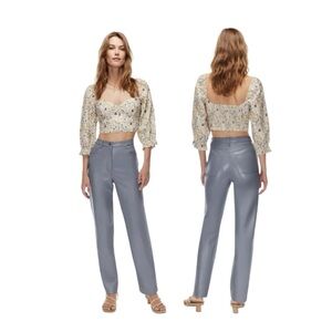Aritzia Wilfred Melina Straight Leg High Waist Rise Vegan Leather Pants Blue 8